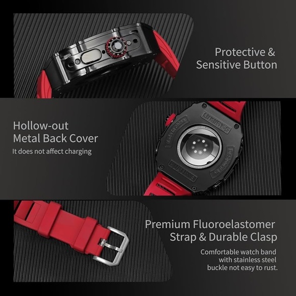 NIB HUALIMEI For Apple Watch Ultra Band 49mm Case in Black/Red - Picture 4 of 16